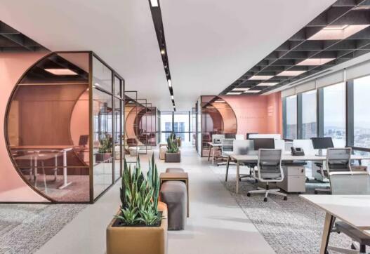 青島廣告傳媒公司100平米簡約辦公室裝修效果圖