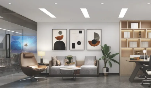 青島嶗山區供應鏈管理公司300平辦公室裝飾設計效果圖