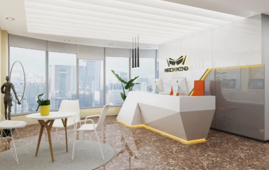 青島嶗山區供應鏈管理公司300平辦公室裝飾設計效果圖