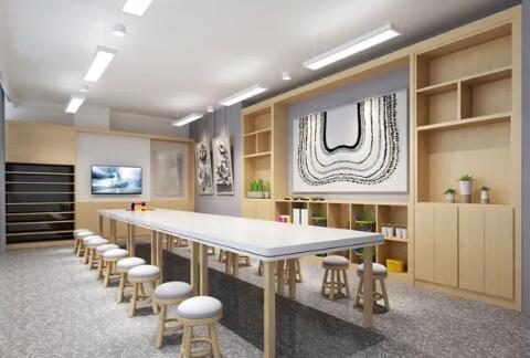 青島網絡傳媒有限公司新中式辦公室裝修效果圖